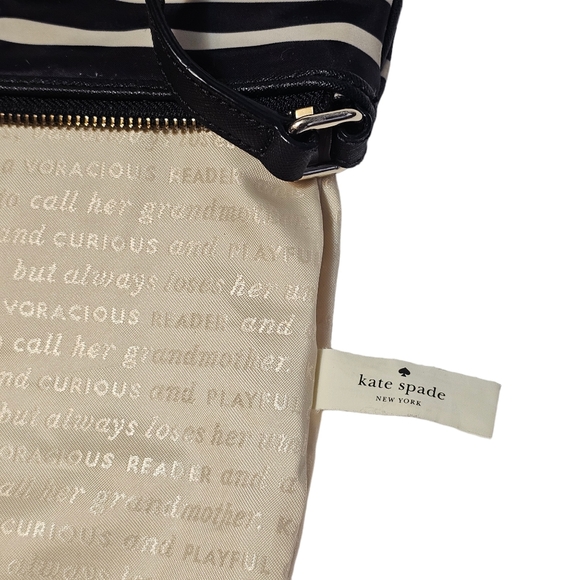 Kate Spade Black White Striped Nylon Leather Trim Crossbody Purse - Picture 12 of 16